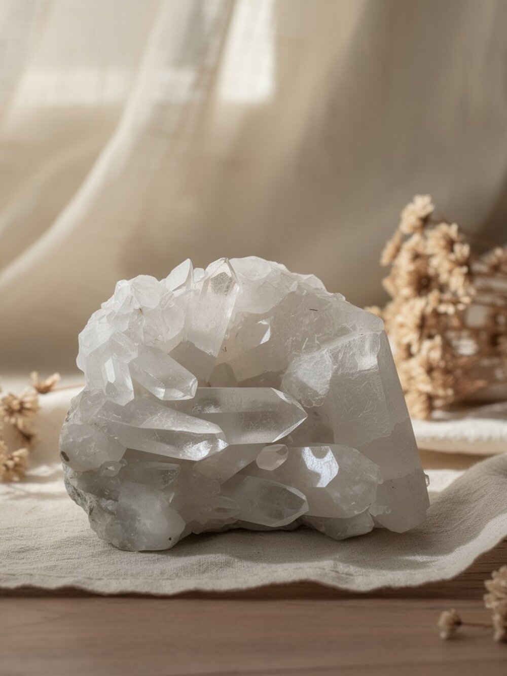 Natural White or Clear Quartz Crystal Cluster
